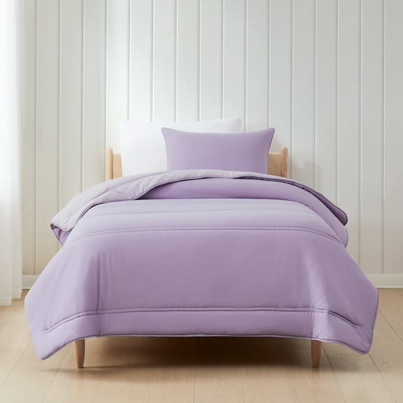 Lush Decor Oslo Soft Reversible Quilted Comforter Set, 2 Piece Set, Lavender - Kids Bedding Set - Purple Comforter - Twin Quilt - Minimalist & Modern Dorm Decor