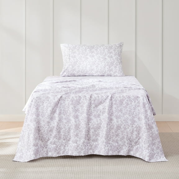 Lush Decor Peony Toile Sheet Set 4 Piece Set Twin XL Mauve - Floral Sheets - Flower Bed Sheet - Teen Bedding - Dorm Decor - Purple Bedding - Coquette Decor