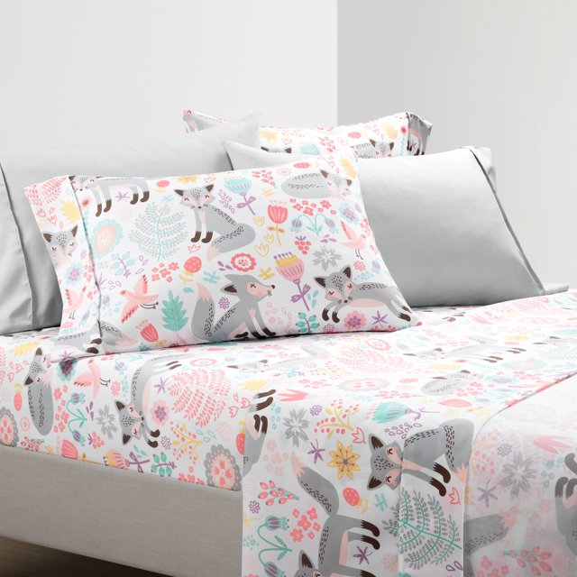 Lush Decor Pixie Fox Animal Print Sheet Sets, Pink, Gray and White 4