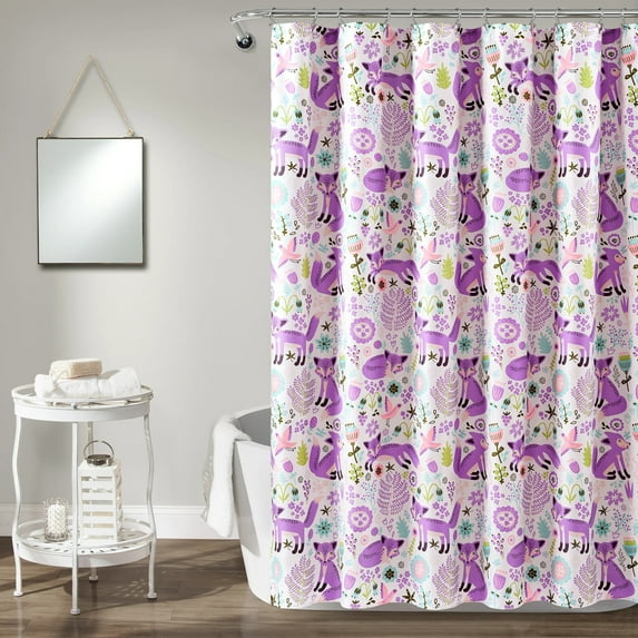 Lush Decor Pixie Fox KidsAnimal Print Shower Curtain, 72x72, Purple/Pink, Single