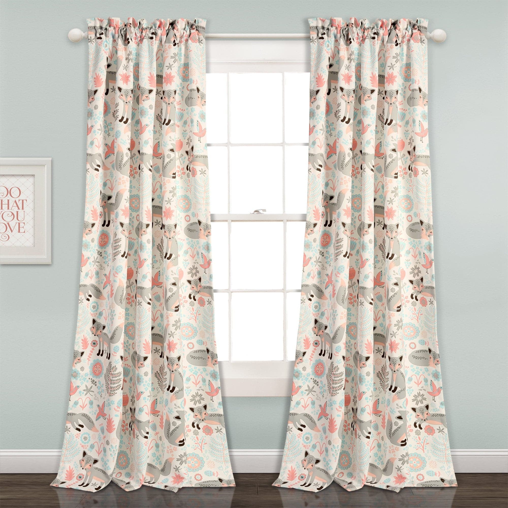 Pixie Fox Gray and Pink Polyester Room Darkening Window Panels