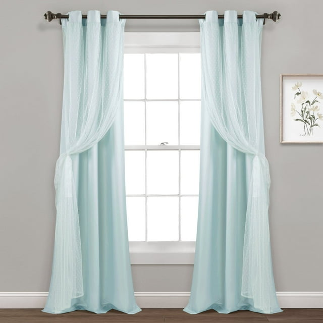 Lush Decor Polka Dot Sheer Window Curtain Panels - Blue - 38 X 84