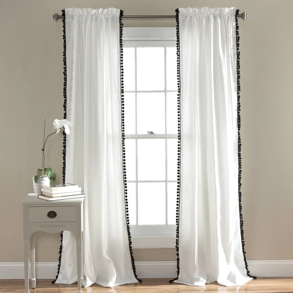 Lush Decor Pom Pom 95" x 50" + 2" Header Pom Pom Black 100% Polyester 3" Rod Pocket Single Window Panel