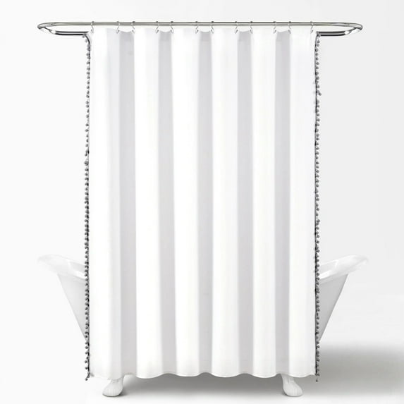 Lush Decor Pom Pom Shower Curtain, Gray, 72" x 72"