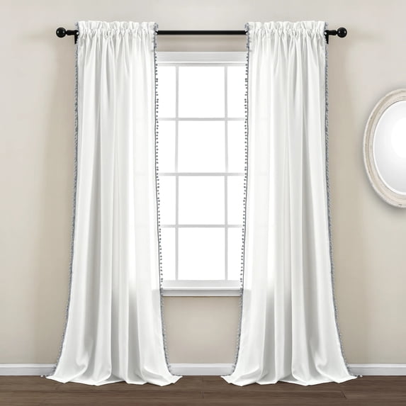 Lush Decor Pom Pom-Window Panel-Gray-Single- 50" x 95" +2