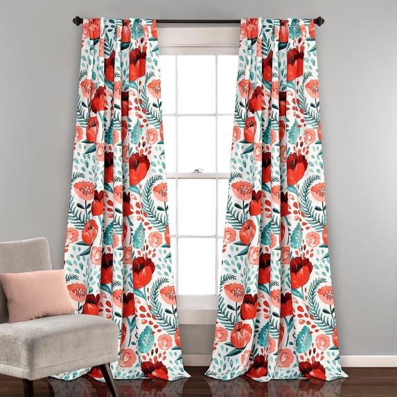 Lush Decor Poppy Garden Room Darkening 84" x 52" Floral Multi 3" Back Tab Rod Pocket 2-Pc Set Window Panel