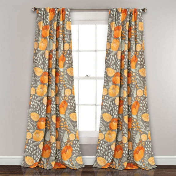 Lush Decor Poppy Garden Room Darkening 95" x 52" Floral Yellow 3" Back Tab Rod Pocket Pair Window Panel