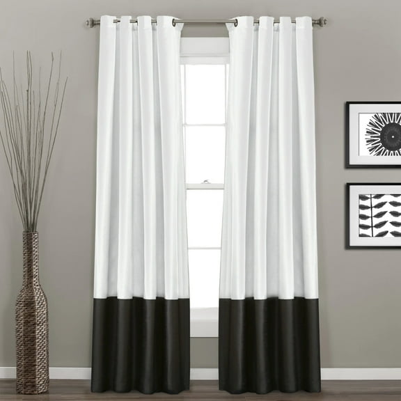 Lush Decor Prima Stripe 95" x 54" Stripe Black Metal Grommets Pair Window Panel