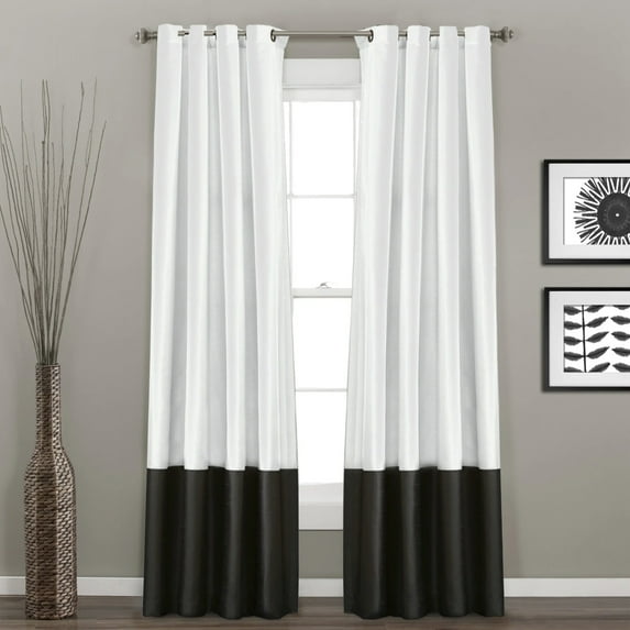 Lush Decor Prima Stripe 95" x 54" Stripe Black Metal Grommets Pair Window Panel