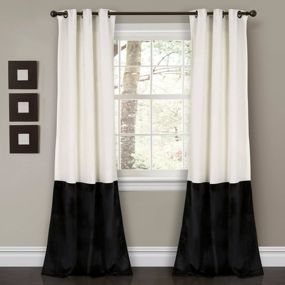 Lush Decor Prima Velvet Color Block Room Darkening 84" x 38" Solid White Metal Grommets 2-Pc Set Window Panel
