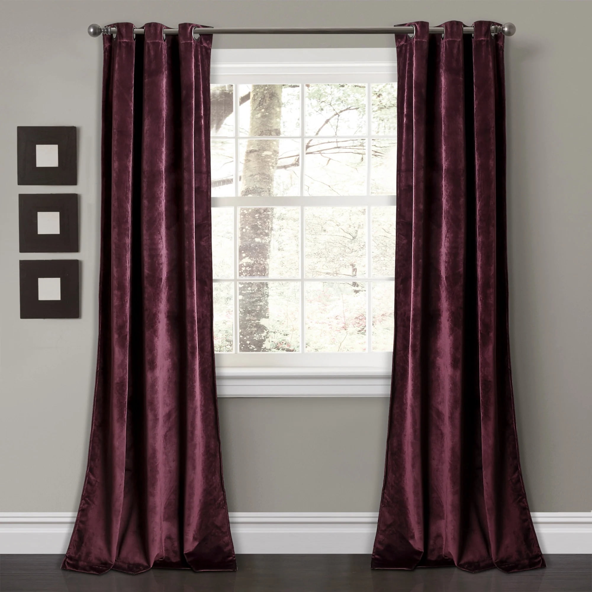 Prima Plum Velvet Room Darkening Curtain Pair