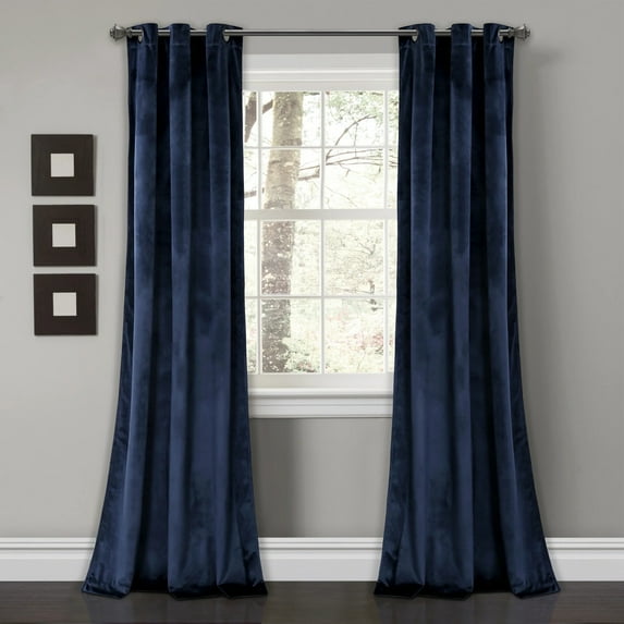 Lush Decor Prima Velvet Soft Solid Color Room Darkening Metal Grommets Window Curtain Panel For Living Room and Bedroom, Navy, 95''L x 38''W, Set of 2