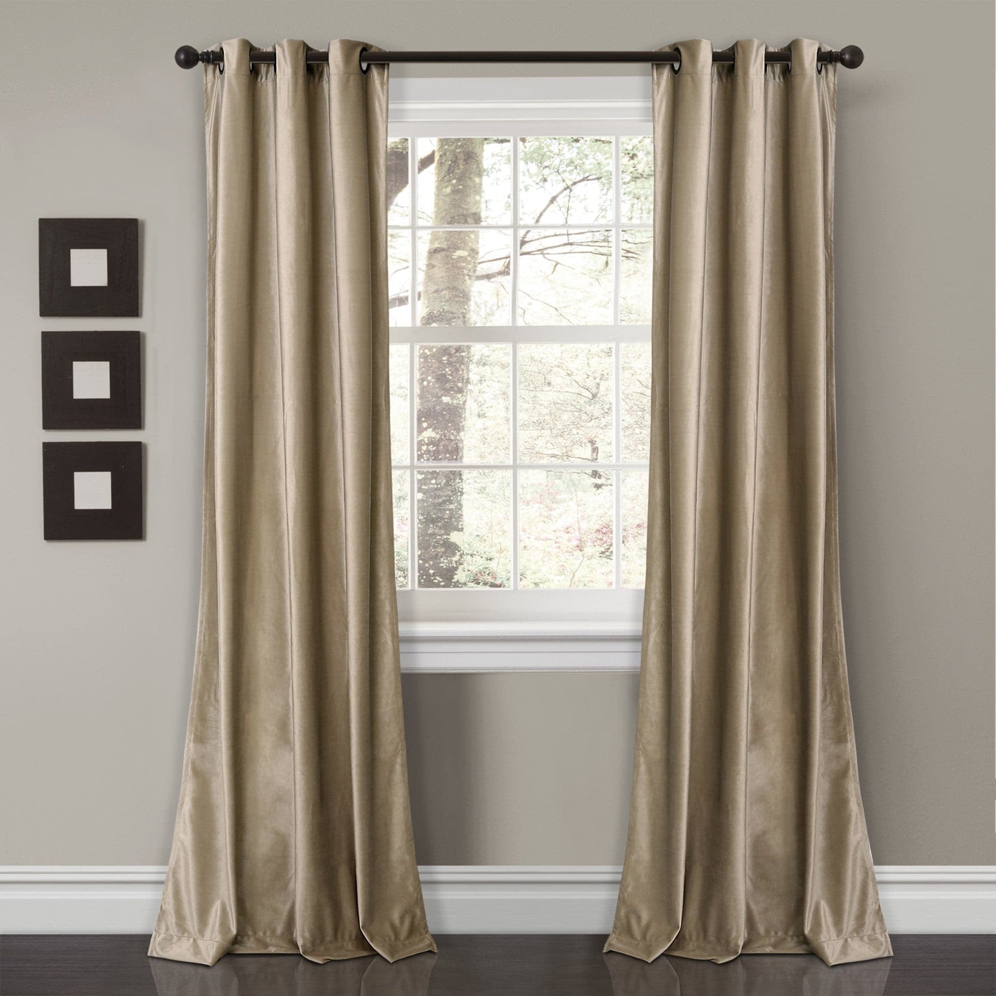 Taupe Velvet Blackout Grommet Window Curtain Panels, 38"W x 95"L