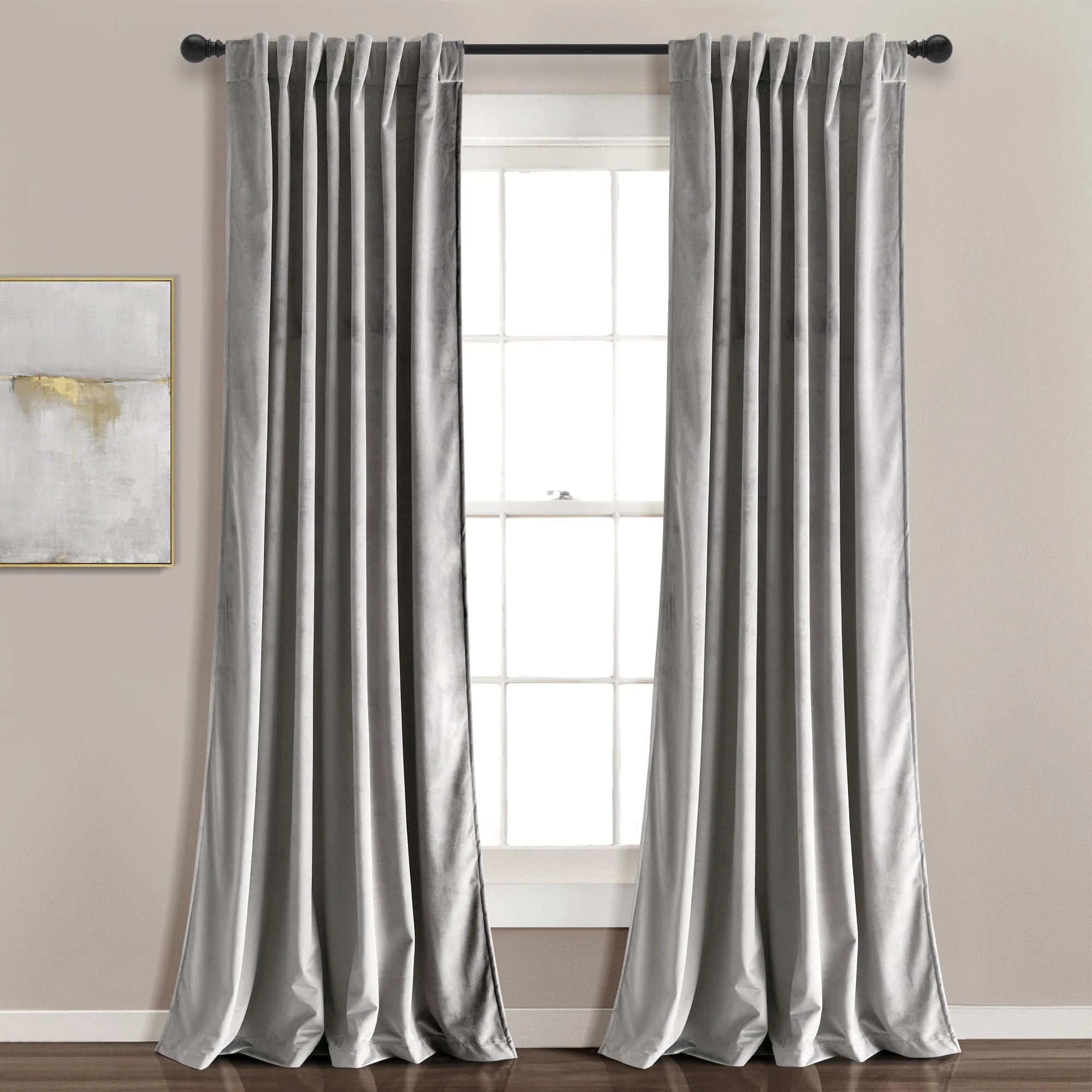 Light Gray Velvet Blackout Pleated Window Panels
