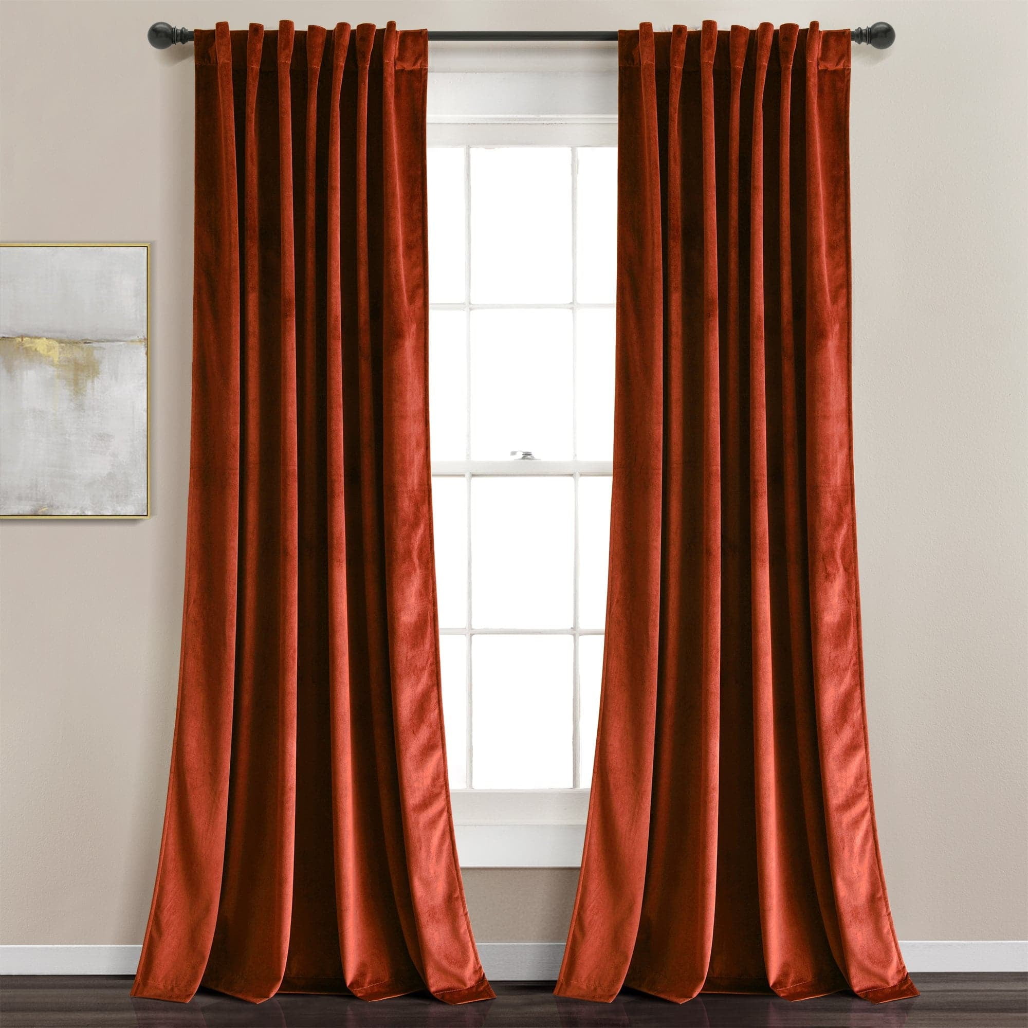 Rust Velvet Blackout Pleated Window Curtain Panels