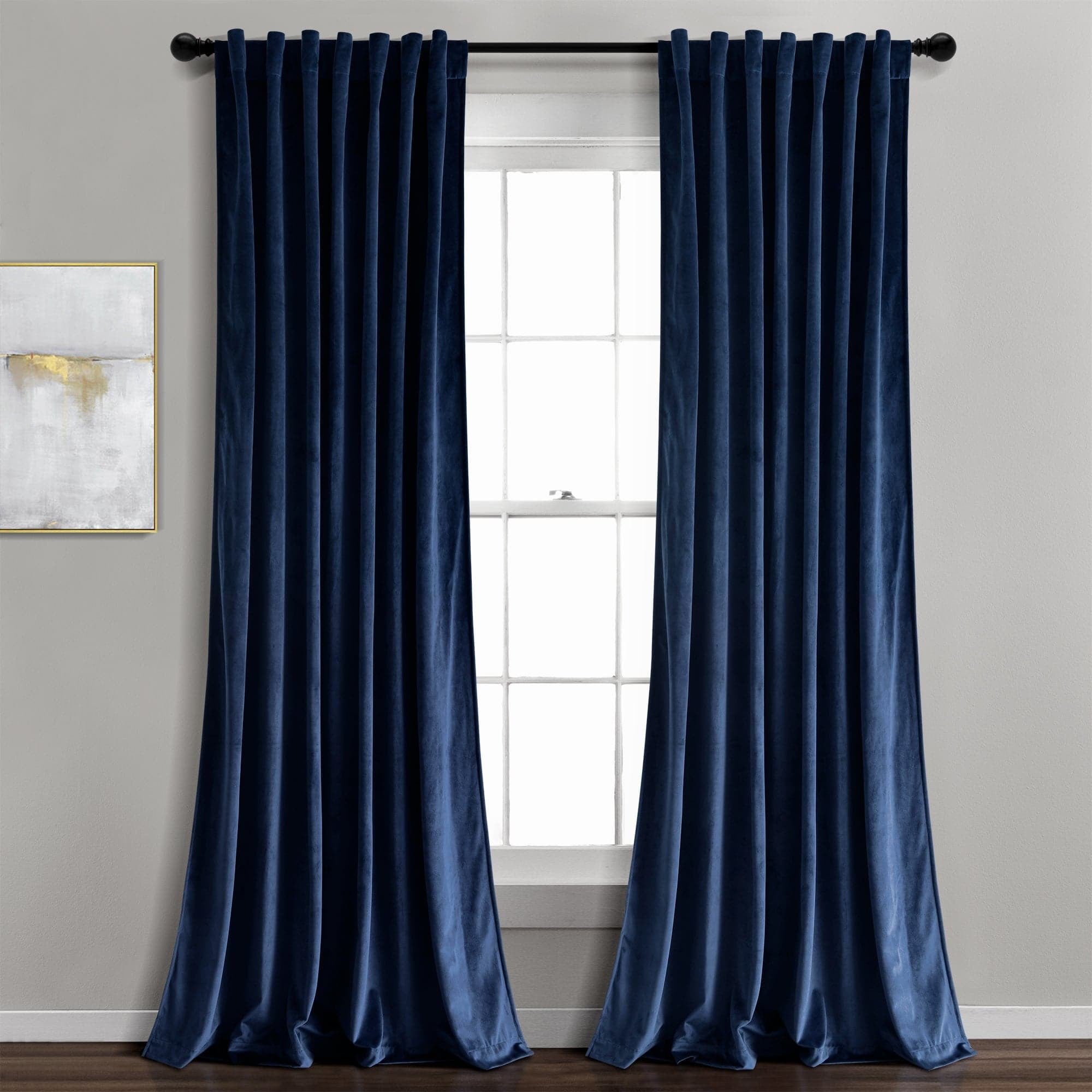 Navy Velvet Blackout Pleated Window Curtain Panels