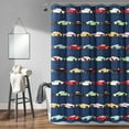 thumbnail image 1 of Lush Decor Race Cars Pattern Print Machine Washable Polyester Shower Curtain, 72x72, Navy, Single, 1 of 5