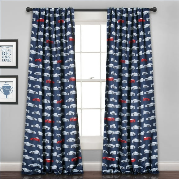Lush Decor Race Cars Window Panels - Navy/Red - 84 x 52