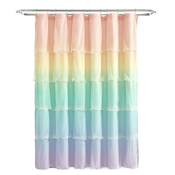 Lush Decor Rainbow Ombre Nerina Ruffled Shower Curtain Single 72" W x 72" L Rainbow - Colorful Ruffles - Rainbow Shower Curtain - Frilly Teen Or Kids Bathroom Decor