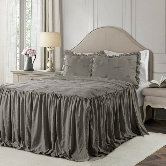 Lush Decor Ravello Pintuck Bedspread, King, Dark Gray, 3-Pc Set