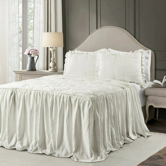 Lush Decor Ravello Pintuck Bedspread, Queen, White, 3-Pc Set