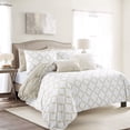 thumbnail image 1 of Lush Decor Ravello Pintuck Caroline Geo Textured Polyester Ruffle Detail Comforter, King, Neutral, 7-Pc Set, 1 of 11