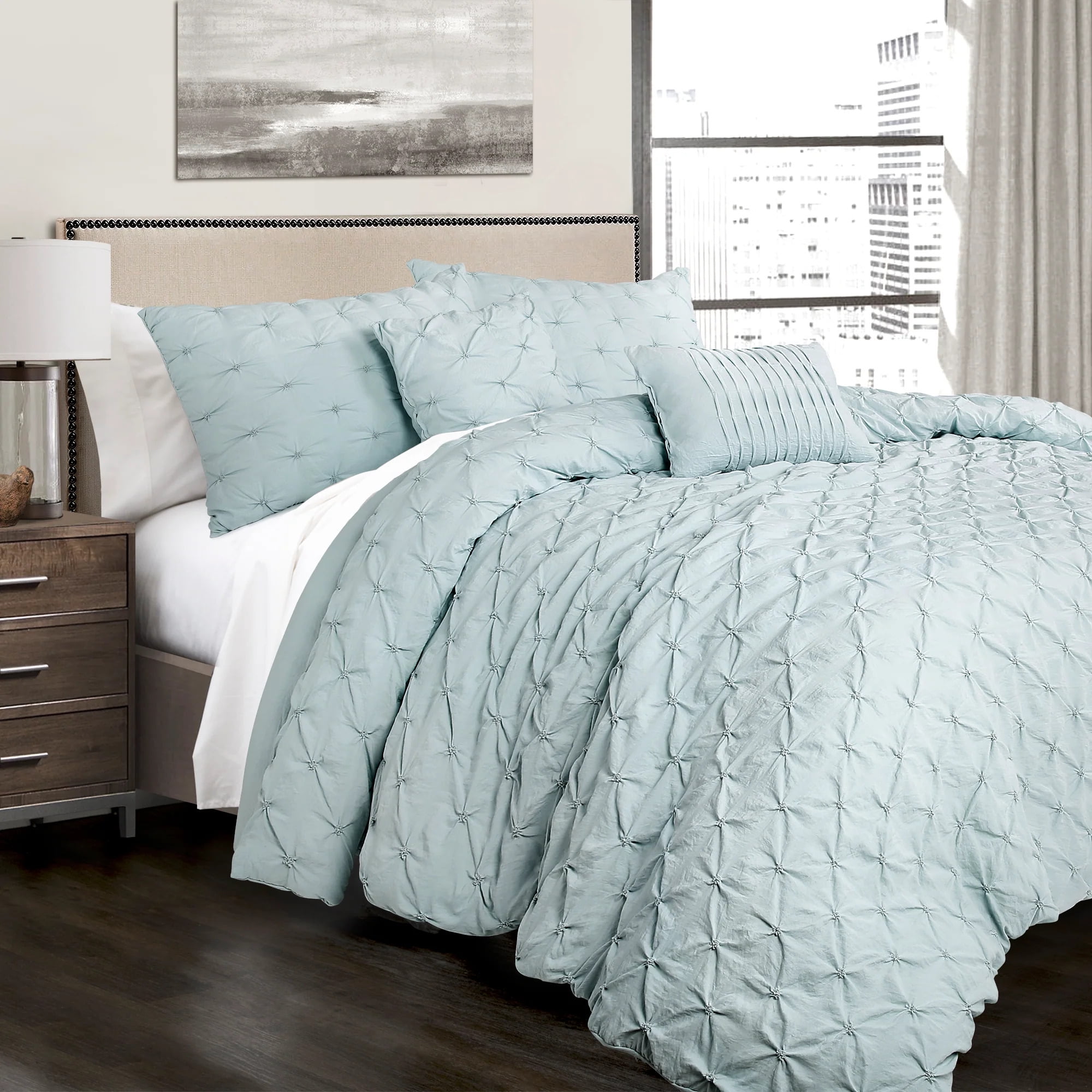 Lush Decor Ravello Pintuck Comforter Blue 5Pc Set King