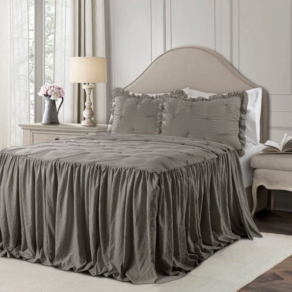Lush Decor Ravello Pintuck Polyester Bedspread, Queen, Dark Gray, 3-Pc Set