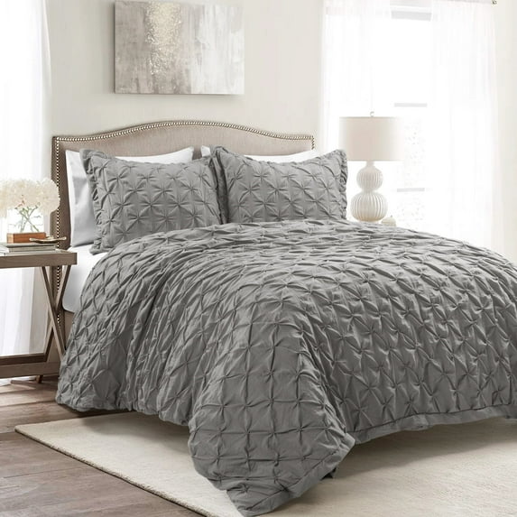 Lush Decor Ravello 3-Piece Gray Pintuck Duvet Cover Set, Full/Queen