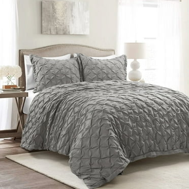 Lush Decor Ravello Pintuck Soft Oversized Duvet Cover Gray 3Pc Set Full/Queen