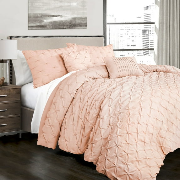 "Lush Decor Ravello Pintuck Solid Color Elastic Embroidery Comforter, Full/Queen, Blush, 5-Pc Set"