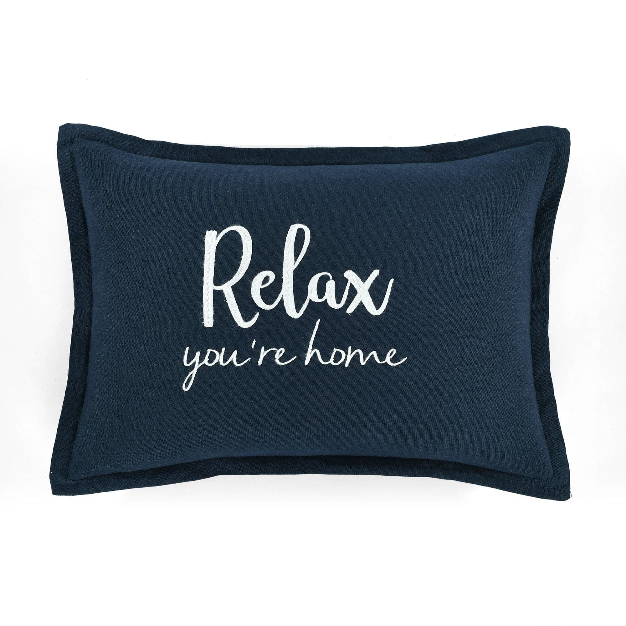 Cozy Navy 13" x 20" Embroidered Cotton Lumbar Throw Pillow Cover