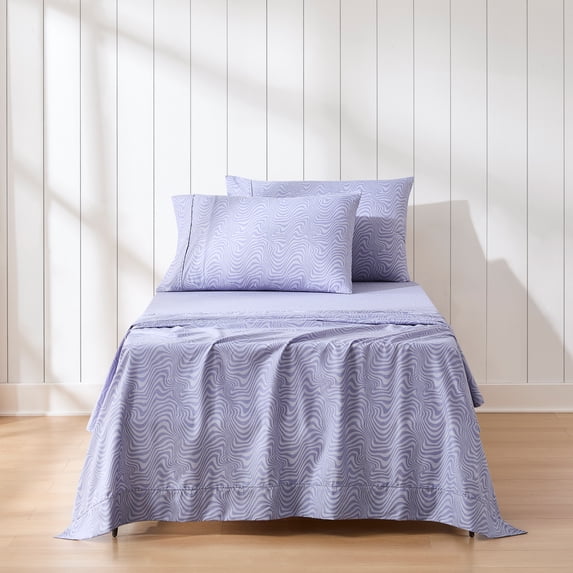 Lush Decor Retro Waves Sheet Set 4 Piece Set Twin Violet - Striped Bed Sheets - Kids Twin Sheets - Eclectic Design - Geometric - Groovy - Hippie Boho Decor