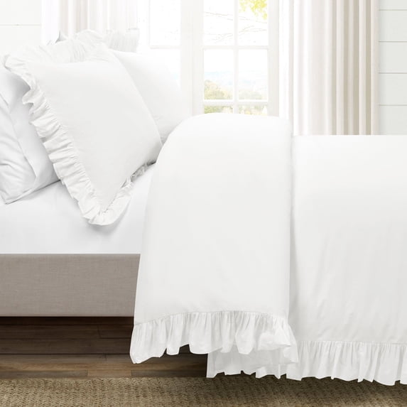 Lush Decor Reyna 100% Cotton Duvet Cover Pure White 3Pc Set King