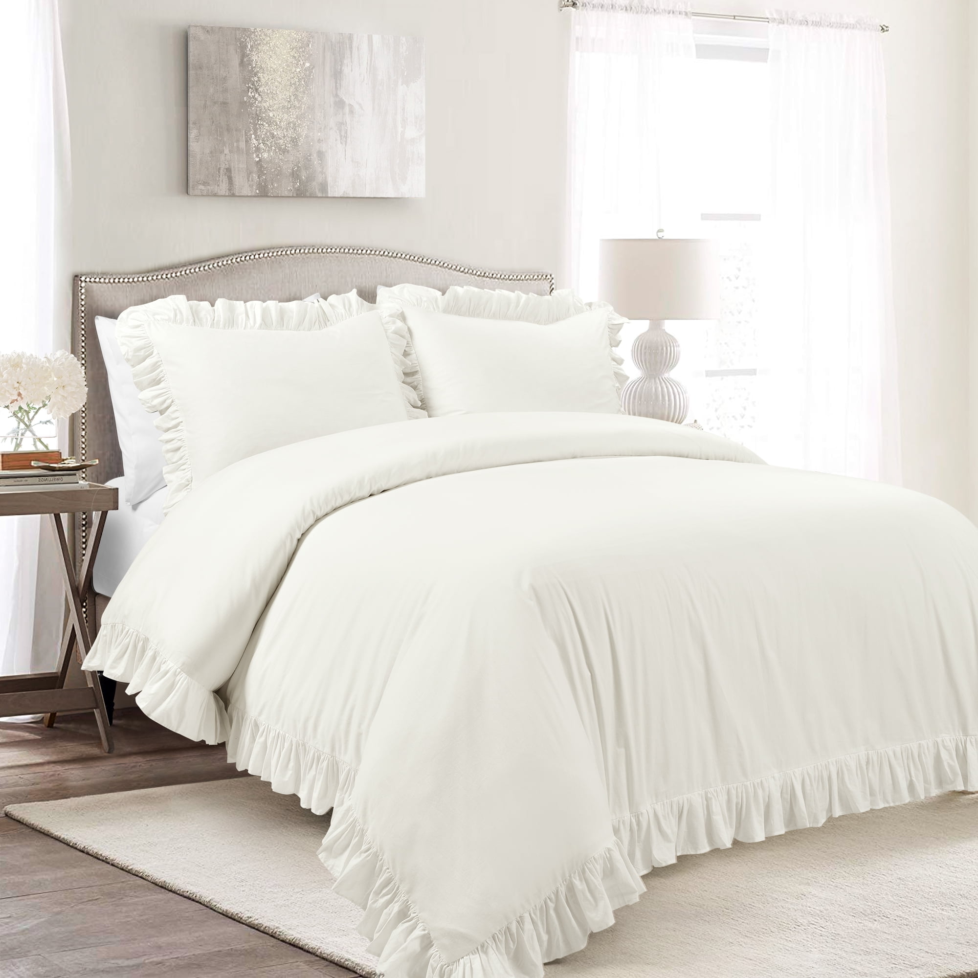 Lush Decor Reyna Cotton Duvet Cover White 3Pc Set Full/Queen - Walmart.com