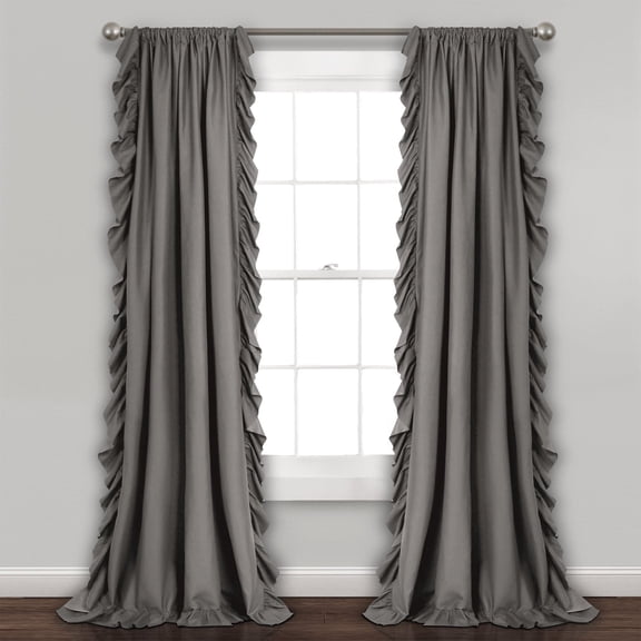 Lush Decor Reyna Ruffle Window Curtain Panel Set for Living, Dining, Bedroom (Pair), 54"W x 95"L, Gray