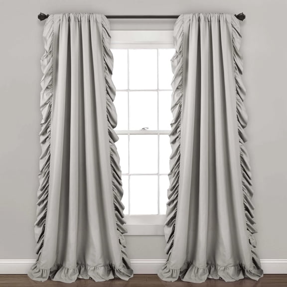Lush Decor Reyna Ruffle 95" x 54" Solid Light Gray 3" Rod Pocket 2-Pc Set Window Panel