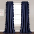 thumbnail image 1 of Reyna Modern Farmhouse Solid Color with Cascading Ruffle Border 3" Rod Pocket Light Filtering Window Curtain Panel, Navy, 84"L x 54"W, Set of 2, 1 of 11