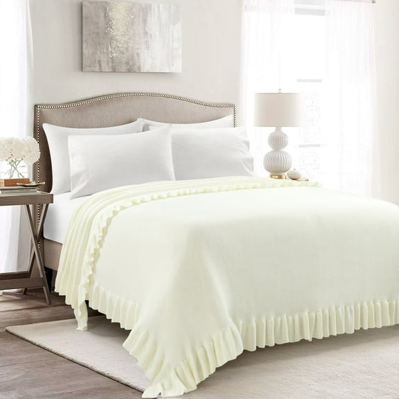 Lush Decor Reyna Soft Knitted Ruffle Blanket/Coverlet Ivory Single 88X88