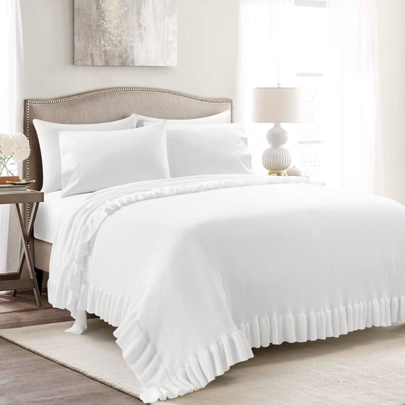 Lush Decor Reyna Soft Knitted Ruffle Blanket/Coverlet White Single 104X88