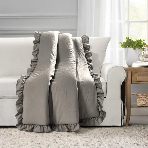 Lush Decor Reyna Soft Ruffle Throw Blanket, 50" W X 60" L, Gray