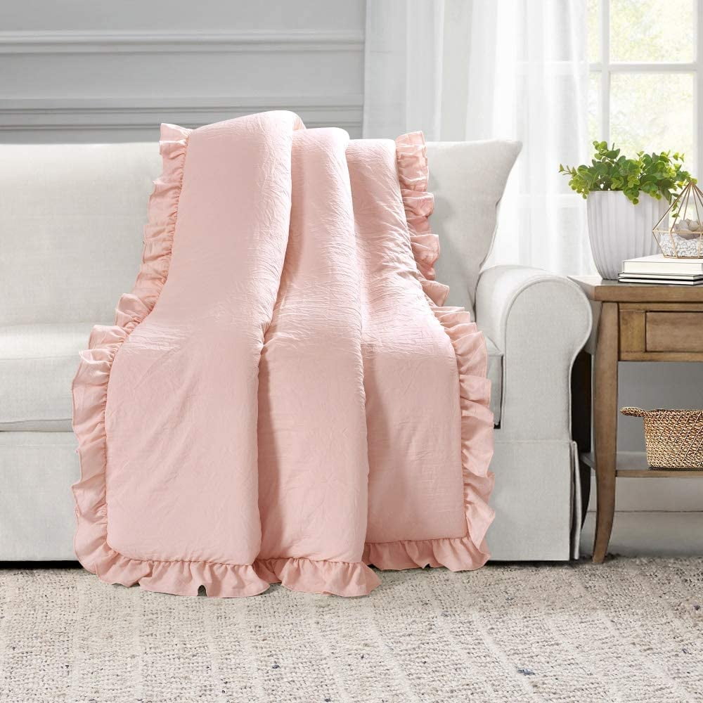 Lush Decor Reyna Soft Ruffle Throw Blanket 50 W x 60 L Blush Modern Farmhouse Ruffle Blanket Cozy Chic Textured Throw For Bed Couch or Chair Walmart