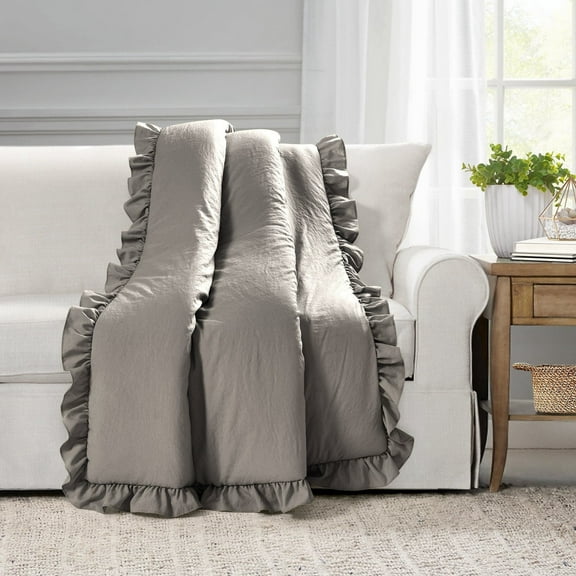Lush Decor Reyna Solid Polyester Ruffle Throw, 60x50, Gray, Single