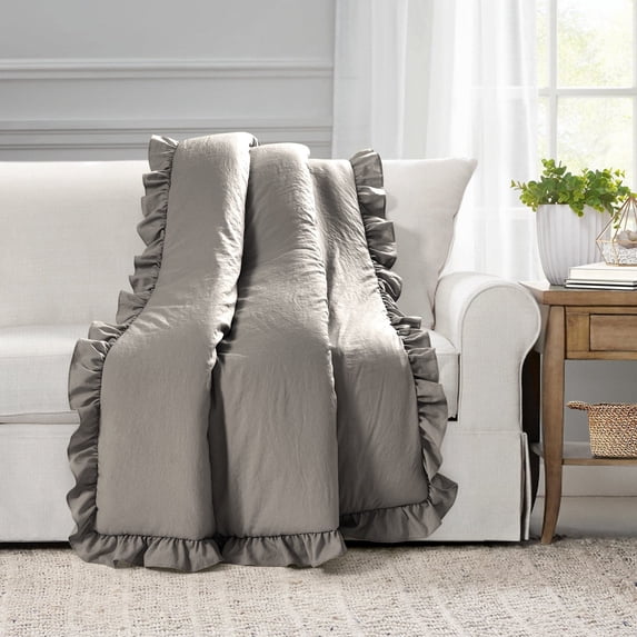 Lush Decor Reyna Solid Polyester Ruffle Throw, 60x50, Gray, Single