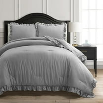 Lush Decor Reyna Stripe Ruffle Soft Reversible Oversized Comforter Gray/White 3Pc Set Full/Queen