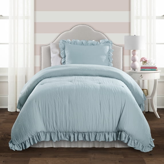 "Lush Decor Reyna Textured Ruffle Detail Back To Campus Dorm Room Comforter, Twin-XL, Lake Blue, 2-Pc Set"