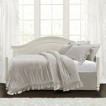 Lush Decor Reyna Textured Ruffle Detail Daybed Cover, 68"x92", Light Gray, 6-Pc Set