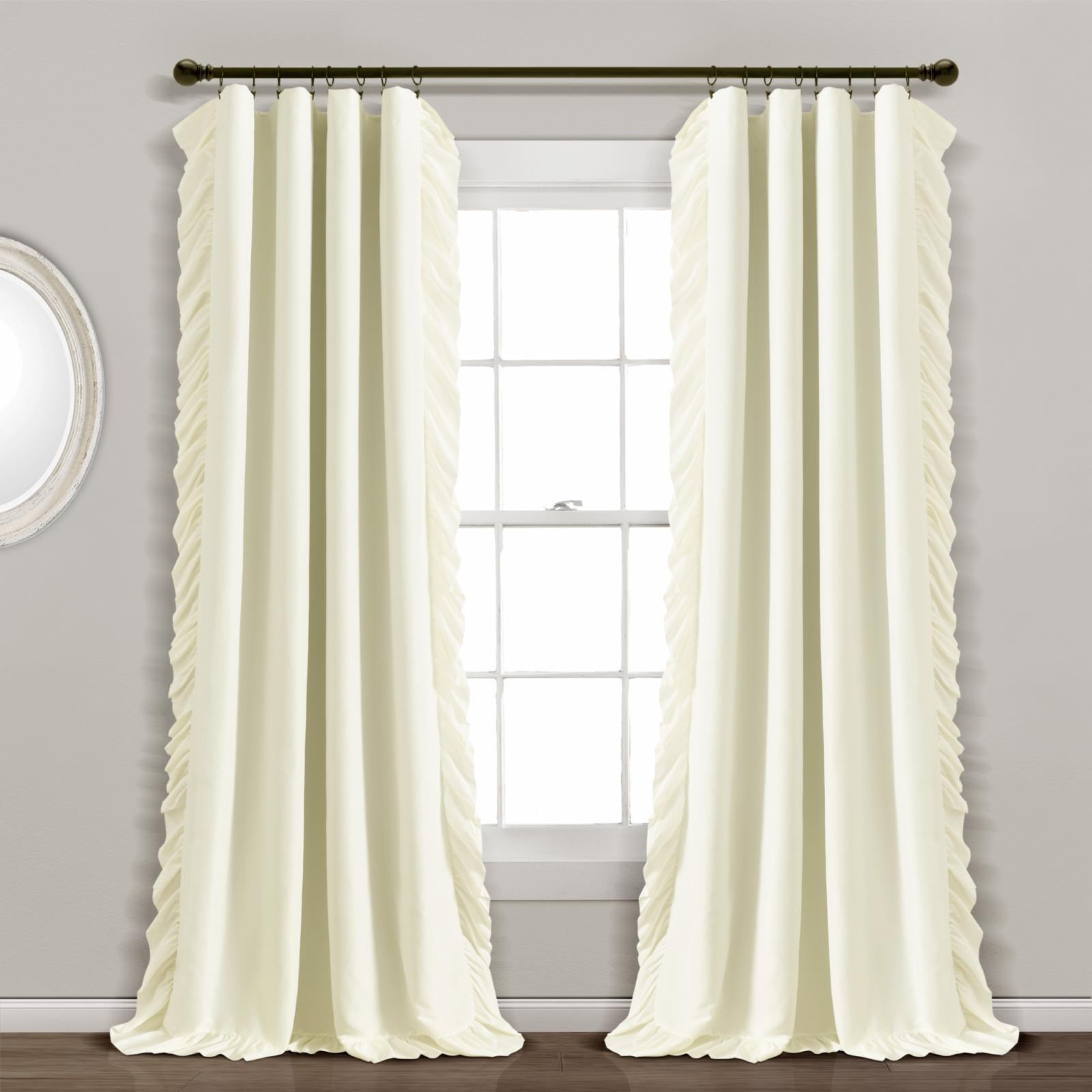 Lush Decor Reyna 100% Microfiber Lined Blackout Ruffled Rod Pocket Window Curtain Panel White Single 54X84