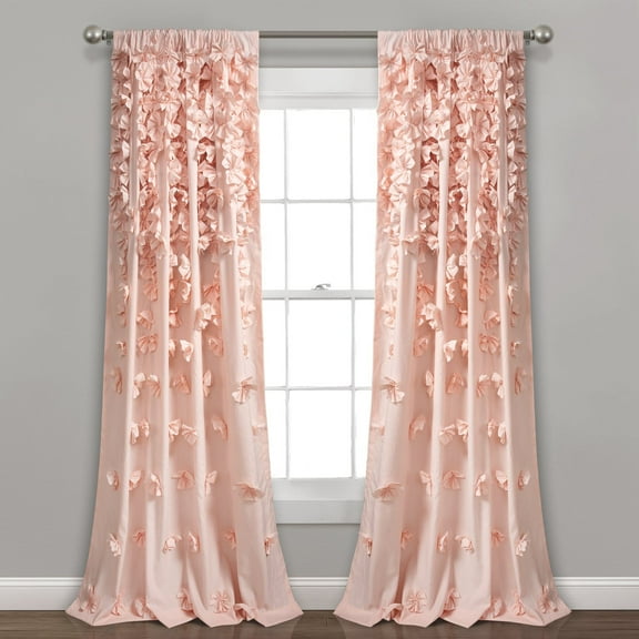 Lush Decor Riley Bow Ties 84" x 54" Solid Blush 3" Rod Pocket Single Window Panel Curtain