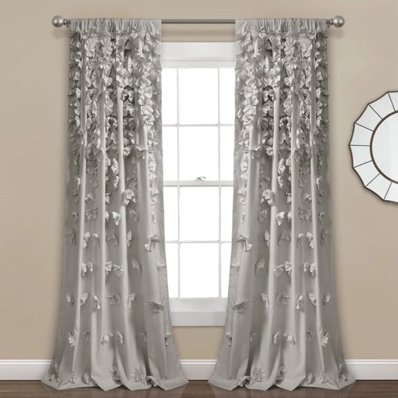 Lush Decor Riley Bow Ties 84" x 54" Solid Light Gray 100% Polyester 3" Rod Pocket Single Window Panel